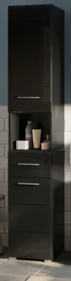 Produktbild von Badezimmer Hochschrank "Leon" schwarz Hochglanz Badschrank 30 x 182 cm