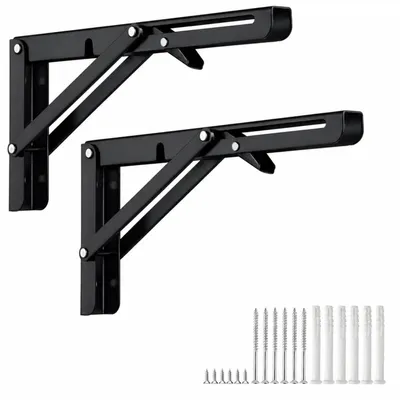 Immagine prodotto di Set di 2 console pieghevoli da 600 mm, in acciaio nero, per montaggio a parete, con portata massima di 100 kg. Supporti pieghevoli per tavoli pieghevoli, banchi da lavoro, balconi, cucine, garage