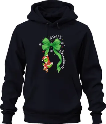 Produktbild von Merry Grinchmas Grinch Weihnachtsmann an grüner Schleife Christmas Uni Hoodie Kapuzenpullover, Navy, XL