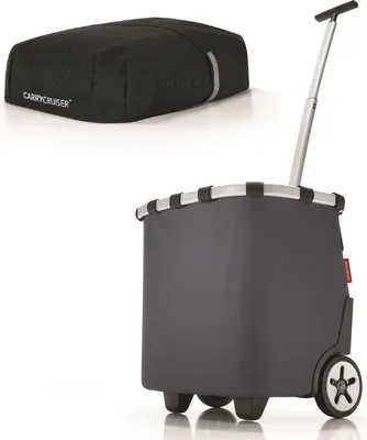 A black cover and a gray shopping trolley are displayed against a white background.