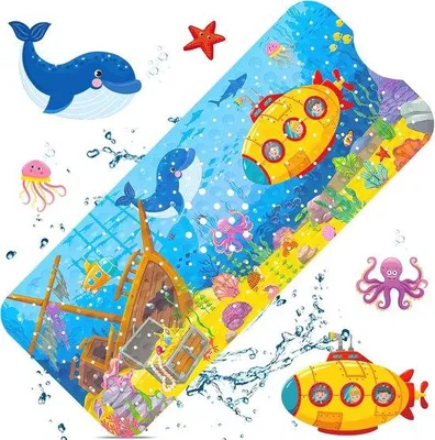 Image de Tapis de bain pour enfants 100 x 40 cm - Tapis antidérapant avec poignées - Sans BPA et résistant à la moisissure - Lavable en machine