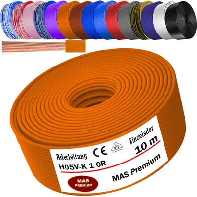 Produktbild von 10m Aderleitung H05 V-K 1 mm² Orange Einzelader flexibel