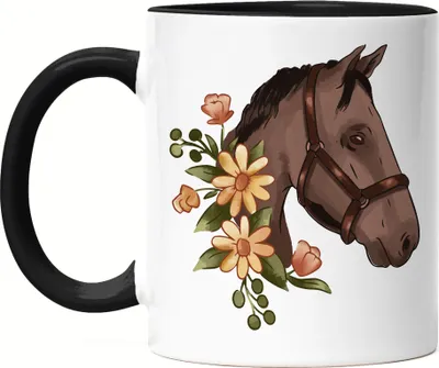 Produktbild von Pferd Tasse Schwarz Pferde Hengst Stute Hobbie Freiheit Pferdeflüsterer Pferdeliebhaber Reiten Blumen Pony