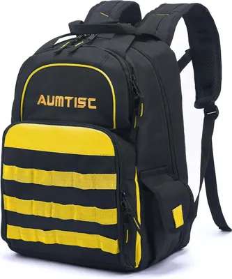 Produktbild von Werkzeugrucksack, Werkzeugtasche, Hochleistungs-Werkzeugrucksack mit multifunktionaler Tasche, Industrie- und Bauarbeiter-Rucksack, gelb