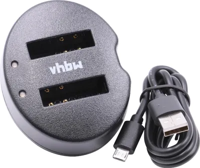 Produktbild von vhbw Dual Micro-USB Ladegerät kompatibel mit Nikon Keymission 360, 170 Kamera - Ladeschale + Micro-USB Kabel Ladeanzeige