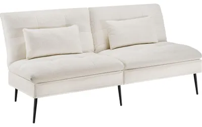 Produktbild von tectake® Schlafsofa, 3in1, 3-Sitzer, 6-fach verstellbare Rückenlehne, 300 kg Belastbarkeit, 175 cm breit, inkl. 2 Kissen und Montagematerial, in creme