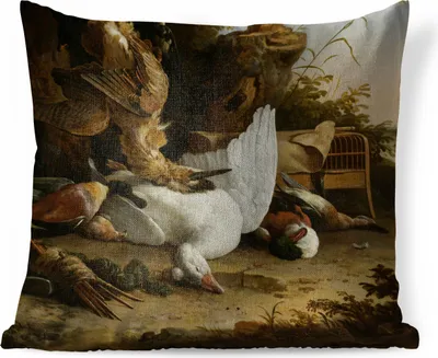 Produktbild von MuchoWow® Zierkissen Sofakissen Wohnzimmer Dekokissen 50x50 cm Eine Elster auf einem Baumstumpf - Melchior d'Hondecoeter - Komfort - Sofakissen