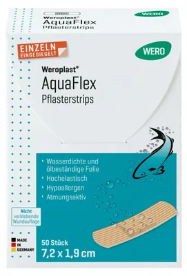 Immagine prodotto di WERO Weroplast, cerotti adesivi AquaFlex®, 7,2 x 1,9 cm, 50 pezzi per confezione