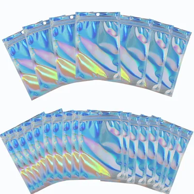 Image de 100 sacs en mylar holographique, dimensions 16 x 24 cm - Refermables