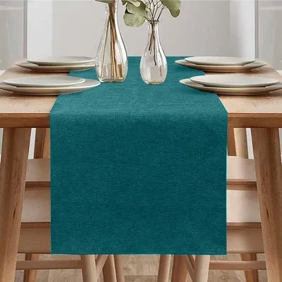 Produktbild von Tafelloper in linnenlook, blauwgroen, 40 x 140 cm, feestlich, wasserabweisend, für den Esszimmertisch.