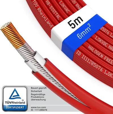 Produktbild von hb-digital 5m Solarkabel 6 mm² H1Z2Z2-K  Photovoltaik Kabel für Solaranlagen rot