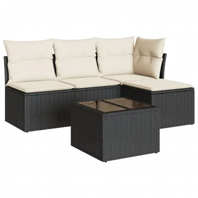 Immagine prodotto di vidaXL Set di divani da giardino 5 pezzi con cuscini in polirattan nero