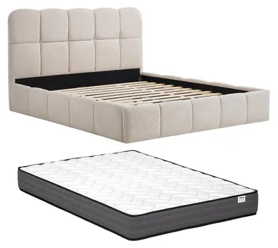 Produktbild von Bett 140 x 190 cm – Strukturstoff – Beige + Matratze – DILUDO