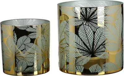 Produktbild von Casablanca Windlicht "Kastanienblatt" Glas hellgrün goldfarben  H: 20 cm Ø 20 cm 27919