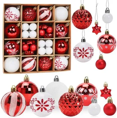 Produktbild von Unyqoos® Set mit 44 rot-weißen Plastik-Weihnachtsbällen für festliche Dekoration