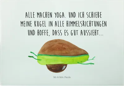 Produktbild von Mr. & Mrs. Panda jausenbrett Avocado Yoga - Weiß - Geschenk, Frühstücksbrett, Bauch, Glas Schneideplatte, Schneidebrett, Vesperplatte, Hilfe, Glas-Schneidebrett, Humor