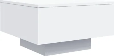 A white modern coffee table with a gray base, shown from a side angle against a white background.