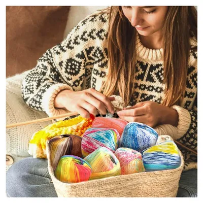 Produktbild von Häkelgarn 133M 100% Baumwolle Buntes Baumwollgarn für Socken und Sticken Farbverlauf Handstrickgarn Mehrfarbig