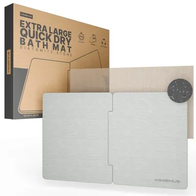 Produktbild von Minismus Puzzle Badematte Stein 80x50cm Diatomite - Steinmatte Badezimmer - Duschvorleger Schnelltrocknend - Kieselgur Badematte (Hellgrau)