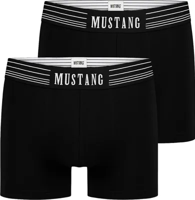Produktbild von Mustang Herren Boxershorts 2er Pack - Komfortable Baumwoll-Elasthan Unterwäsche, Atmungsaktiv, Schwarz, Logo-Design, Regular Fit, Ideal für Alltag M