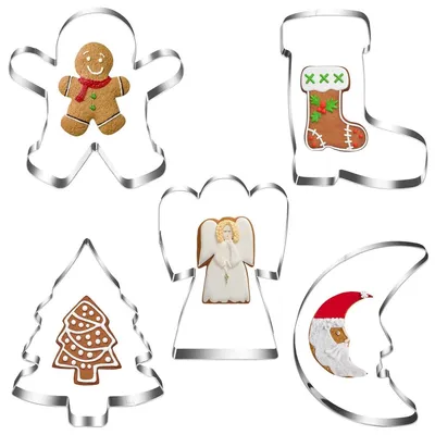 Produktbild von Ausstechformen Weihnachten Plätzchenausstecher Set - 5 Stück - 7 bis 12 cm - Edelstahl - Weihnachtsmotive