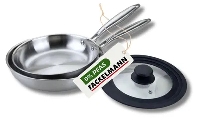 Image de Set de 2 poêles de cuisson 24/28 cm en acier inoxydable avec 1 couvert Fackelmann Vita3