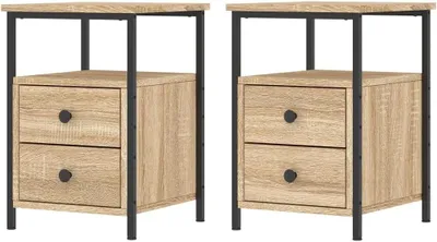 Image de Table de chevet industriel - Table d'appoint pour chambre - Rangement pour chambre - Structure métallique robuste - 54,2 x 36,5 x 26,4 cm