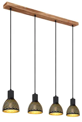 Produktbild von Hängelampe, Metall schwarz gold, Holzoptik, H 120 cm