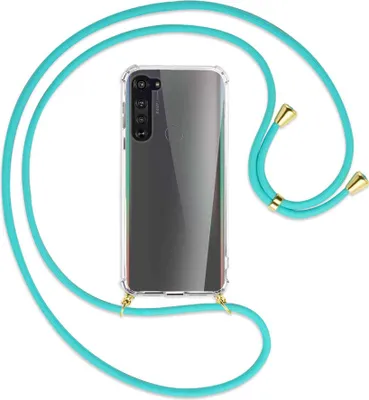 Produktbild von Handykette Backcover-Schutzhülle mit Band (Metall goldfarben) für Motorola Edge - türkis