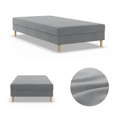 Produktbild von Einzelbett 90x200, Kontinentales Bett ohne Kopfteil, Bett mit Matratze, Jugendbett, Kinderbett, Veloursbett, Samtstoff, Grau, Hellgrau, CASPE 90 x 200