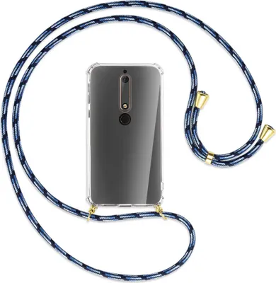 Produktbild von Handykette Backcover-Schutzhülle mit Band (Metall goldfarben) für Nokia 6.1 - Blautöne