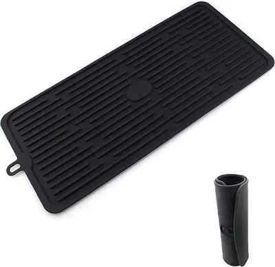 Image de Unyqoos® Tapis de séchage en silicone, 44 x 20 cm, noir – pliable pour la vaisselle, les couverts et les bouteilles, antidérapant, résistant à la chaleur et au lave-vaisselle (-40 à 220 °C)