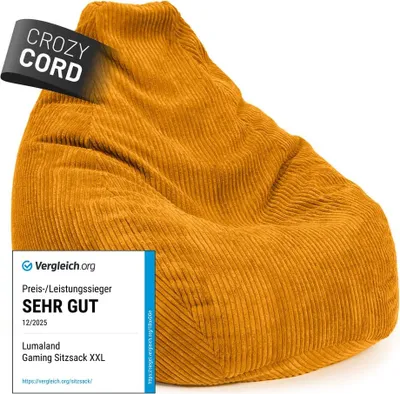 Produktbild von LUMALAND Sitzsack GIANT aus der Cord-Reihe, 135 x 100 cm - Bezug soft & waschbar - Senfgelb