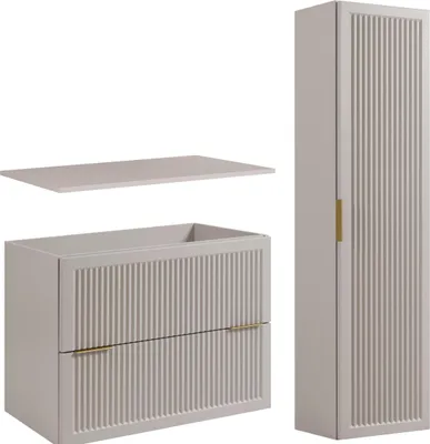 Immagine prodotto di Rodan | Set mobili bagno moderno Beige Opaco - Mobile 80 cm + Colonna 136 cm - Frontali cannettati