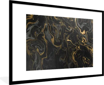 Produktbild von MuchoWow® Gerahmtes Poster Marmor - Textur - Grau - Gold - Marmoroptik - Luxus 90x60 cm - Poster mit Schwarzem Bilderrahmen Wandposter Rahmen Foto Bilder - Wanddekoration - Fotos