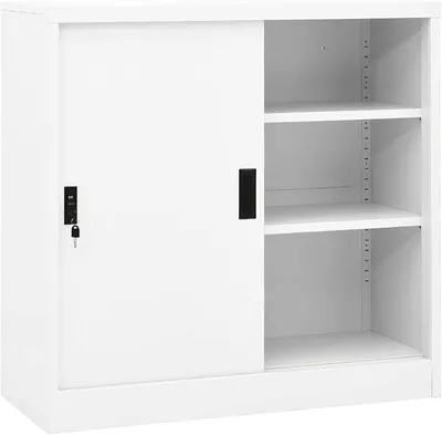 Produktbild von Büroschrank mit Schiebetür Weiß 90x40x90 cm Stahl