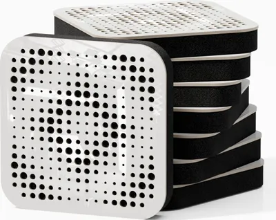Obrázek produktu pro balení 8 kusů - Mini akustický panel s difuzním tlumením zvuku | 23 x 23 cm | Barva: (Bílý lesklý plast, ELYSIUM)