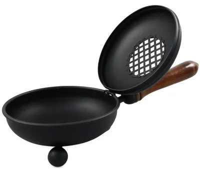 Räucherpfanne aus Eisen Ø 12 cm mit Holzgriff & Klappdeckel