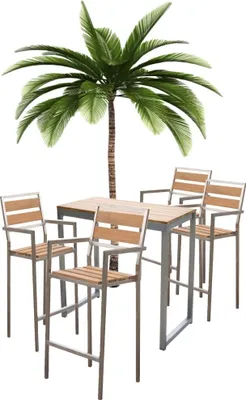 Produktbild von Teako Design Barset 4 Barhocker Lavarone mit Bartisch Teak Edelstahl