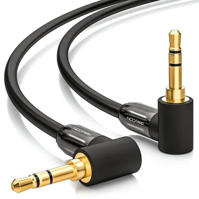Produktbild von deleyCON 2m Klinkenkabel 3,5mm AUX Stereo, 90° gewinkelt - Schwarz