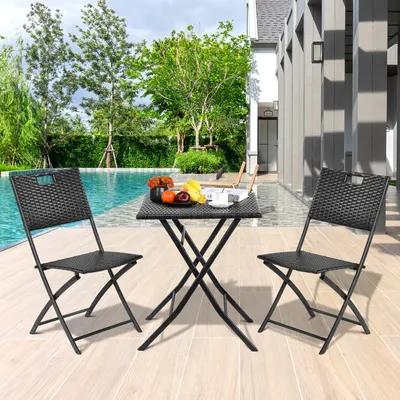 Immagine prodotto di Set da giardino da 3 pezzi - Set di mobili per balcone - Mobili in rattan - Tavolo e sedie pieghevoli - Leggeri e pieghevoli
