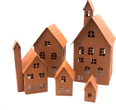 Produktbild von UNUS® Häuser 5er Set Rostoptik, Lichthäuser Garten, Terrasse, Balkon, Zuhause