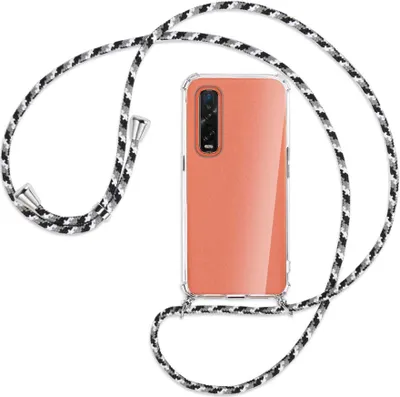 Produktbild von Handykette Backcover-Schutzhülle mit Band (Metall silberfarben) für Oppo Find X2 Pro - schwarz/grau/weiß