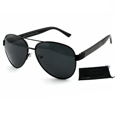 Produktbild von Hochwertige Pilotenbrille Schwarz XL Große Piloten Sonnenbrille Polarisiert Schwarz breites Bügeldesign in Carbon Optik