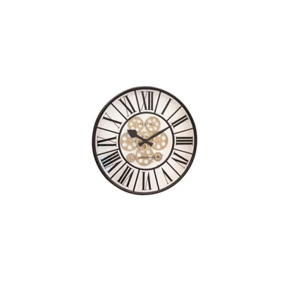 Image de Horloge murale à rouages, Ø 50 cm, blanche, en métal et en verre