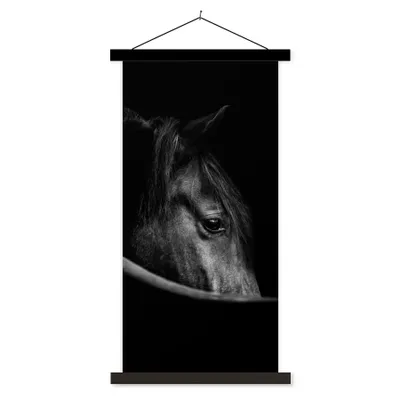 Produktbild von MuchoWow® Textilposter Pferde - Porträt - Schwarz - Tiere 90x180 cm mit schwarzem Rahmen - Dekoration Wohnzimmer