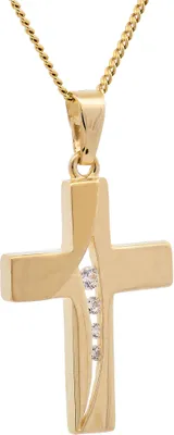 Produktbild von Gold Anhänger Kreuz Zirkonia mit Goldkette  333-8 Karat Gold 38 cm