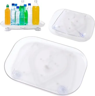 Zdjęcie produktu dla Unyqoos® Obrotny organizer do lodówki wykonany z ABS, 39×29 cm – obrotowa półka typu "Lazy Susan" z przyssawką i przesuwanej szyny, oszczędzający miejsce w lodówce, kuchni i szafce