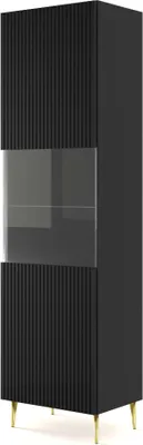 Image de FURNLUX Vitrine Ravenna B Noir Et Or 60cm / Couleur principale : Noir / Dimensions : 60 x 215 x 42 cm