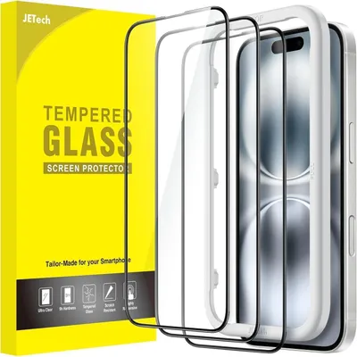 Obrázok produktu pre Ochranná fólia na obrazovku pre iPhone 16, 6,1 palca, čierny rám, tvrdené sklo, 3 kusy